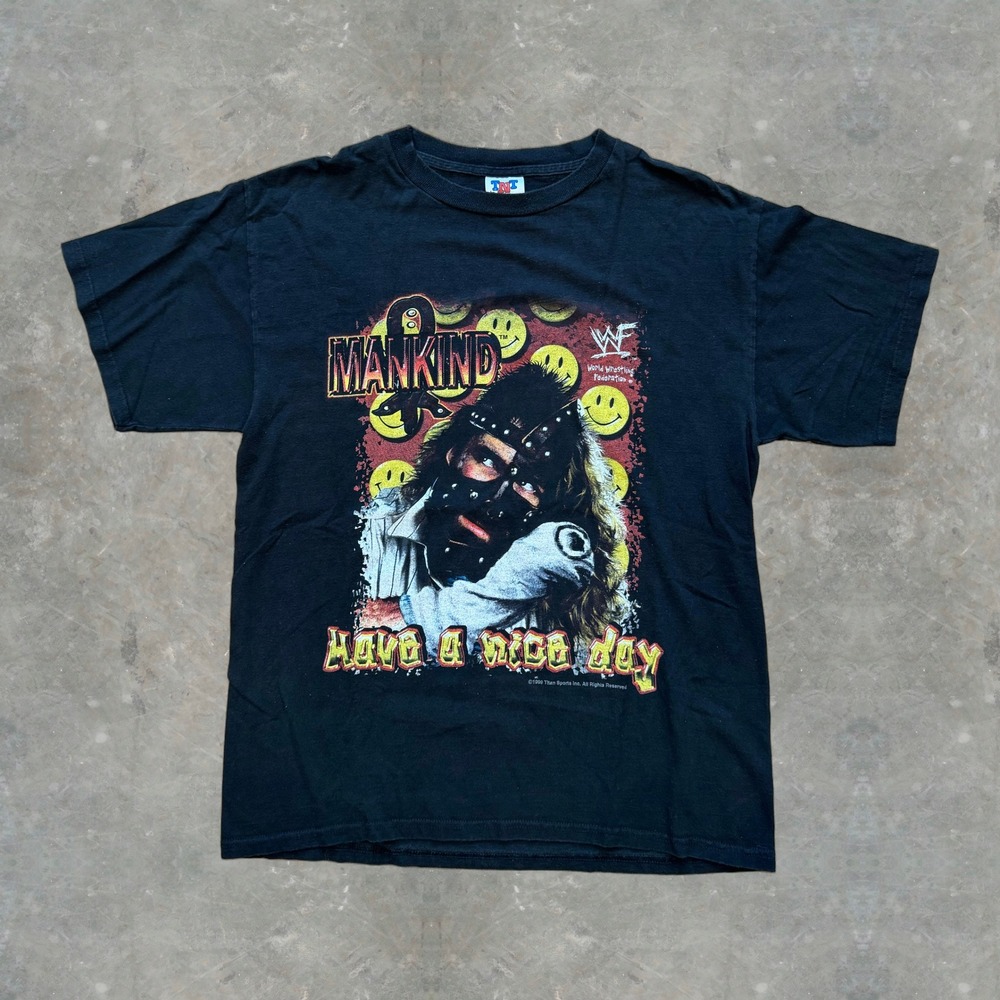 Vintage 1999 WWF Mankind Have A Nice Day T-Shirt Mens Large Black Mick Foley